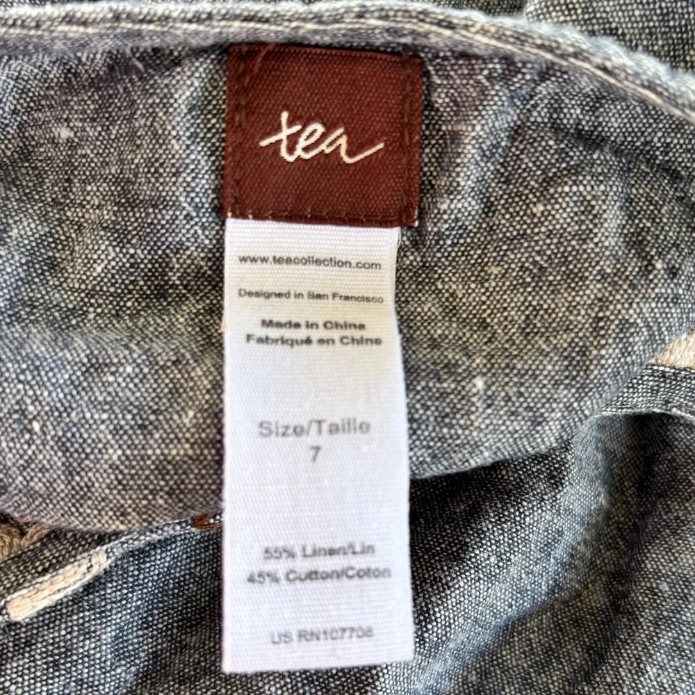 Tea Collection Embroidered Chambray Dress Girls‎ 7 Linen/Cotton Blend Boho Fall